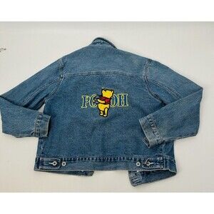 Vintage Winnie the POOH Light Wash Jean Trucker Jacket Disney FUZZY Bear DENIM S
